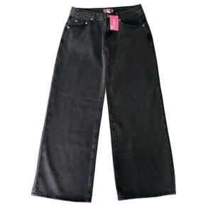 Edikted Raelynn Baggy Jeans Size Small 4/6 Low Rise Petite Black Wide Leg NWT
